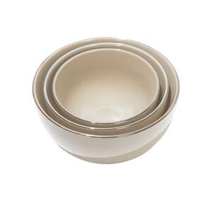 SHORT STORIES Nesting Bowl Set - Mink Mix Cream w/Thin Gold-Colored Rim (3) NIB